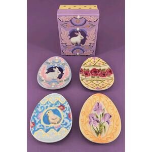 MWW Market "3-D Easter Eggs" Mini Plates - Set of 4 - with orig box 3.5" X 4.5"